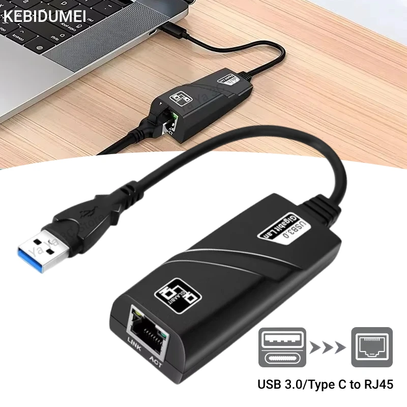 Tarjeta de red con cable USB 3,0 de 1000Mbps tipo C a Rj45 Lan Ethernet adaptador convertidor Gigabit para PC portátil MacBook Windows