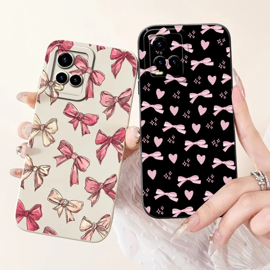 Para Vivo Y33s funda V2109 lindo conejo gato arco dibujos animados suave silicona Coque para Vivo Y21 2021 Y21S Y21A Y21E Y21T Y33T parachoques