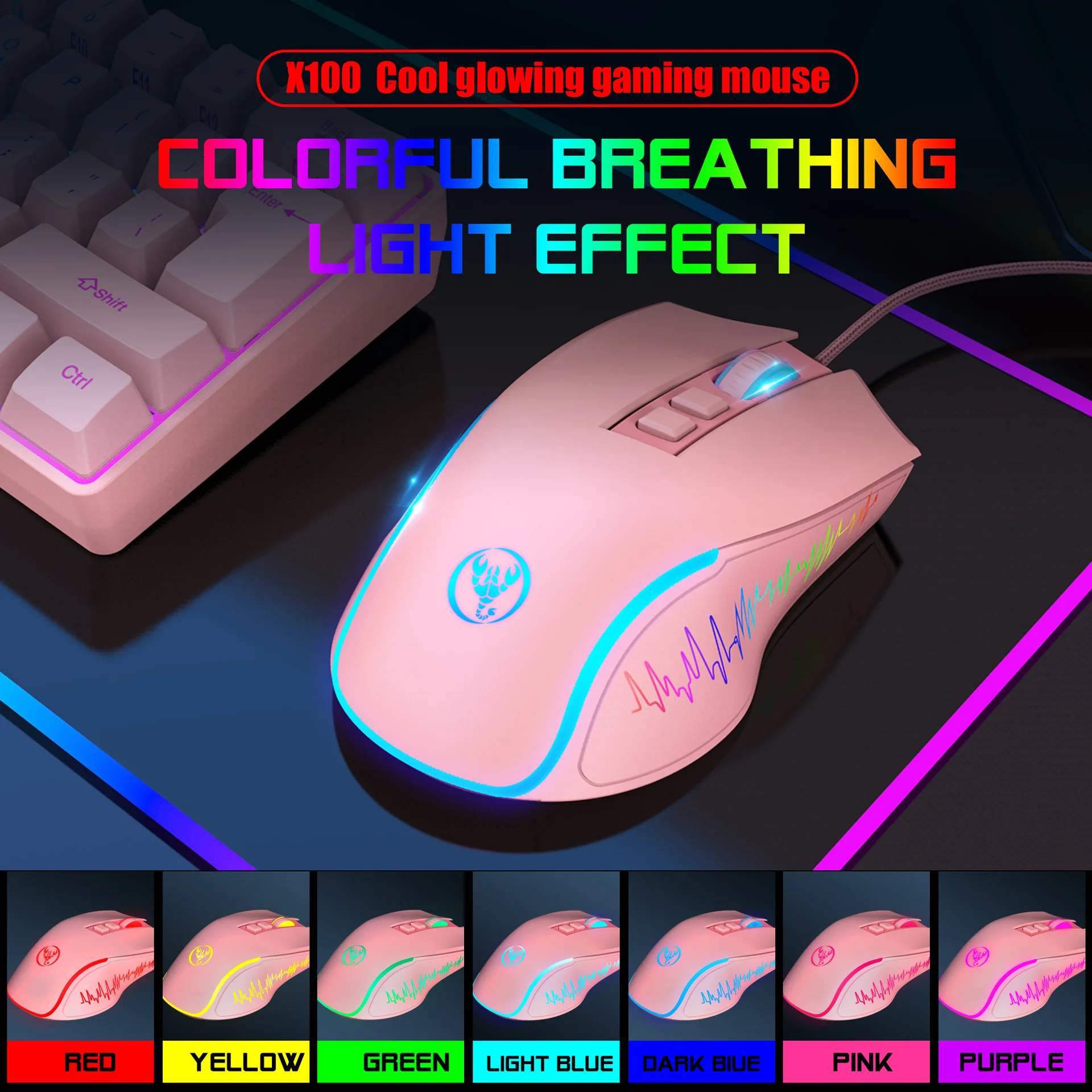 Nueva membrana de teclado con cable, juego de teclado y ratón para jugadores de 61 teclas, teclado retroiluminado RGB, teclados de ratón para juegos luminosos coloridos de 6 teclas - imagen 5