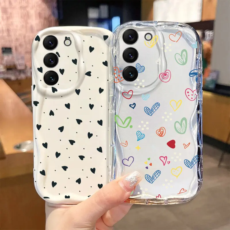 Funda de teléfono con borde ondulado y corazón de amor para Samsung Galaxy S25 Ultra S24 S21 S20 FE S23 S22 Plus A55 A15 A54 A34 A53 A35 A14 A32 - imagen 3