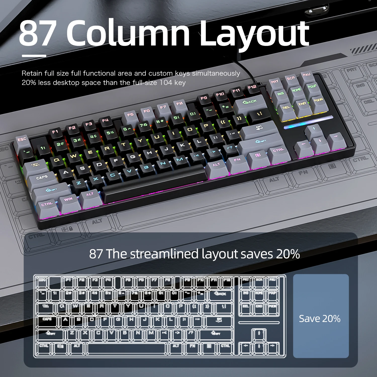 SMAILWOLF SK16 teclado mecánico 87 teclas con cable juego de deportes electrónicos eje azul luminoso ordenador de escritorio de oficina portátil - imagen 4