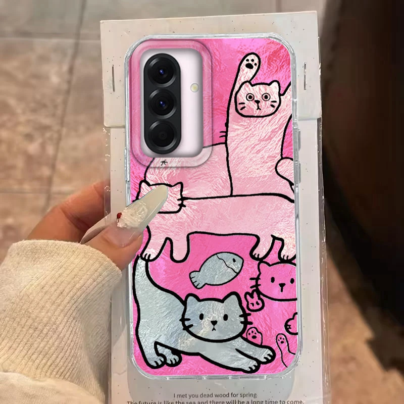 Funda para Samsung Galaxy A56 A36 A16 A25 A35 A26 S25 S24 Plus Ultra FE 5G funda de teléfono púrpura dibujos animados pez gato para Samsung A55 bolsa - imagen 3