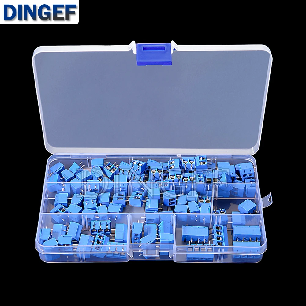 100 Uds PCB conector de bloque de terminales de tornillo KF301 paso 5,0 MM 2P 3P 4P caja de Kit empalmable KF301-2 azul KF301-2P KF301-3P KF-301 - imagen 2