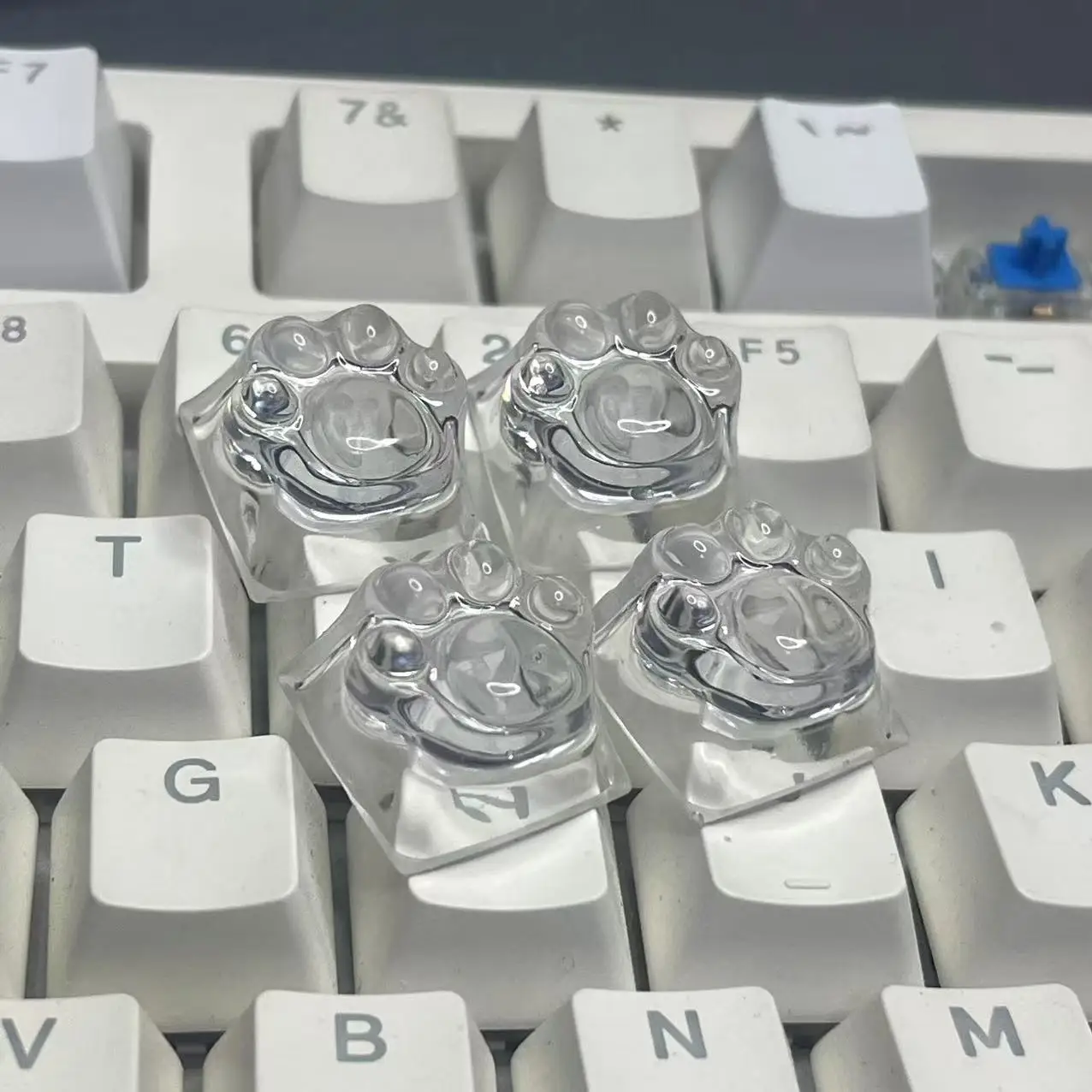 Teclas personalizadas con forma de garra de gato de resina, hechas a mano, totalmente transparentes, luminosas, para teclado mecánico, teclas para uñas - imagen 5