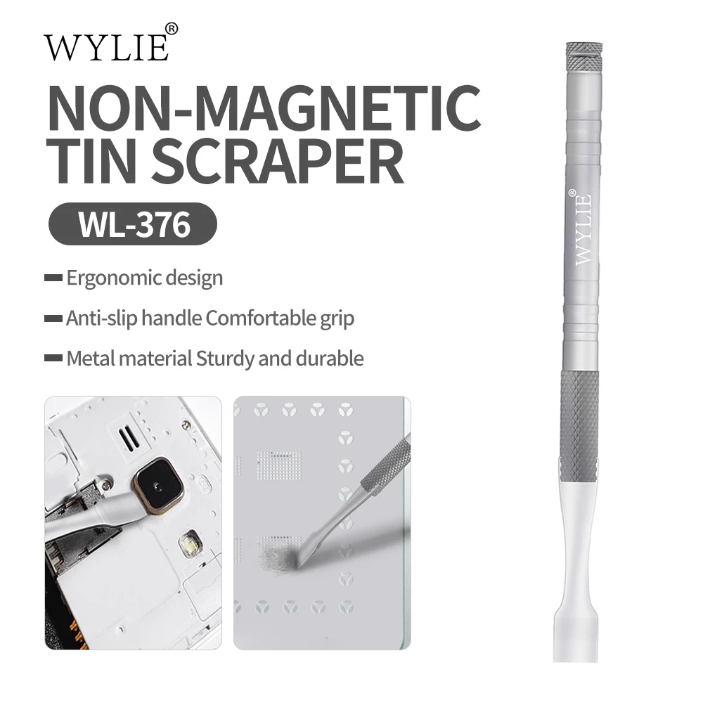 WYLIE WL-376 raspador de estaño de acero inoxidable no magnético textura antideslizante para reparación de teléfonos móviles y tabletas herramienta de palanca raspadora de estaño