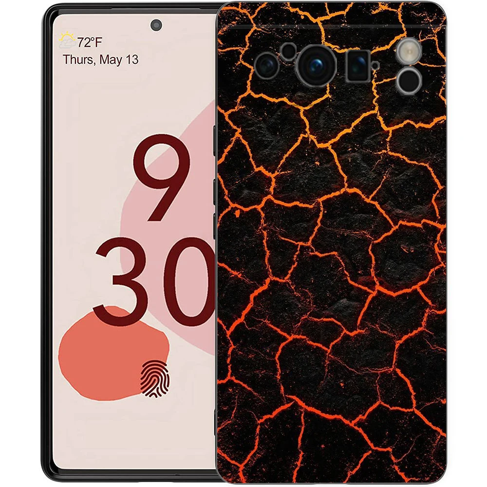 Funda de teléfono con patrón de llama para Google Pixel 10 9 8 7 6 Pro XL 9A 8A 6A 7A 5G, funda negra de TPU suave a prueba de golpes - imagen 3
