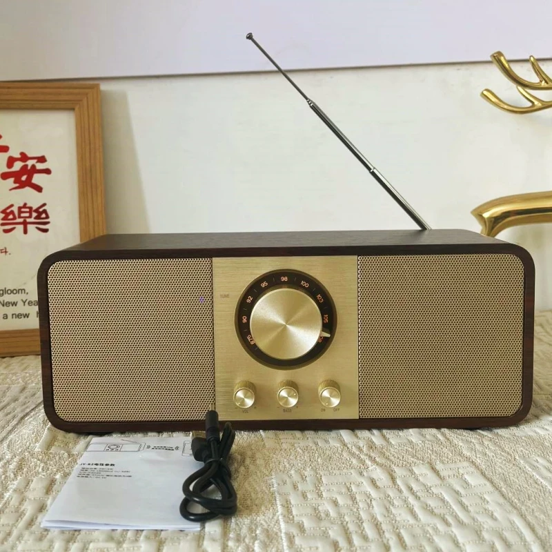 Altavoces Bluetooth inalámbricos de madera, caja de sonido Retro clásica con Radio FM, Subwoofer Supergraves, compatible con tarjeta TF, disco U, reproducción auxiliar