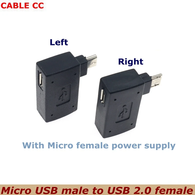 Microadaptador USB 2,0 hembra a macho, fuente de alimentación Micro OTG, puerto 2018, 90 grados, izquierda, 90 en ángulo recto, USB OTG, buena calidad