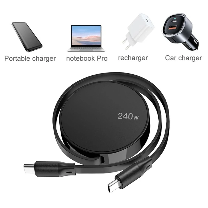 Cable carga retráctil USB USB 240W, Cable cargador tipo USB para teléfonos inteligentes Cable datos tipo - imagen 2