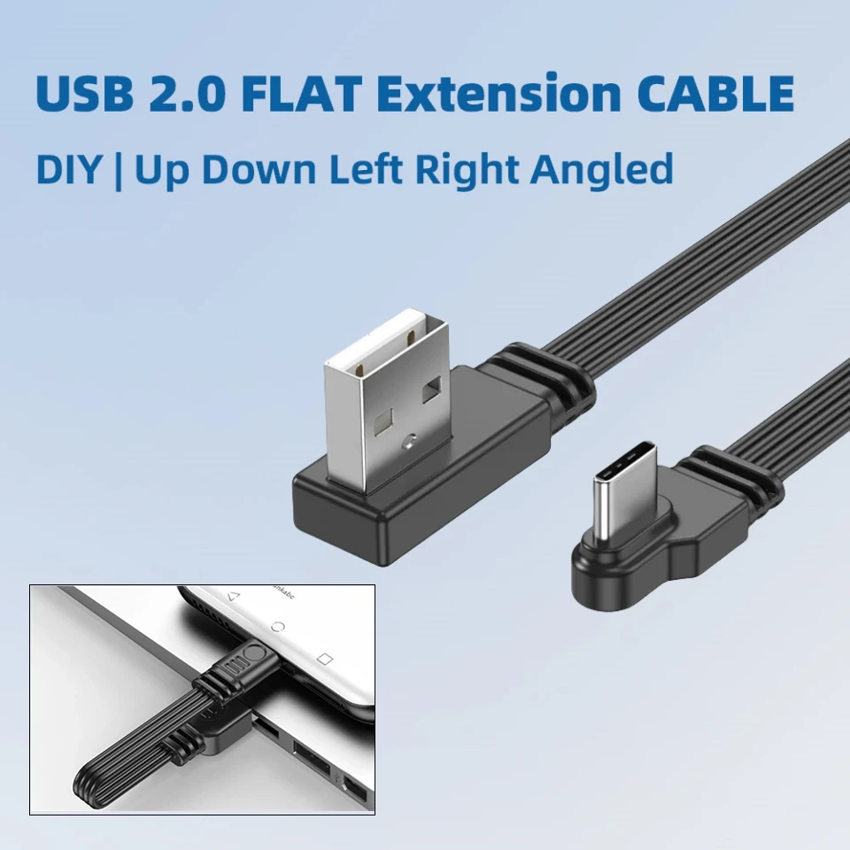 Cable de datos USB a tipo C con conector flexible de 360 grados Transferencia de datos USB 2.0 y cable flexible de silicona plano de entrega de energía 2A