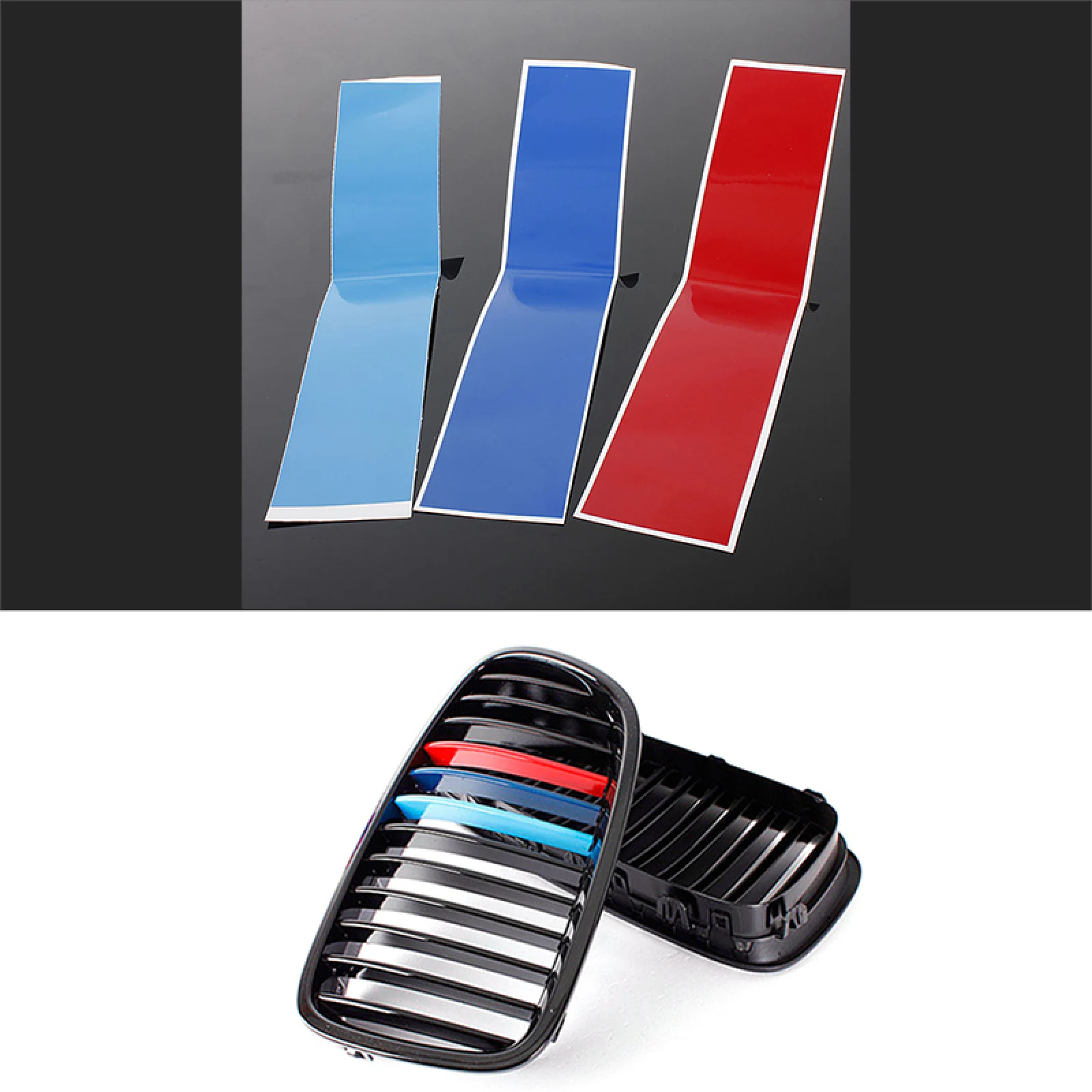3 colores estilo de coche M raya Color parrilla pegatina para BMW 1 3 5 X1 X3 X5 decoración protectora de rejilla para BMW X1 accesorio para automóvil - imagen 2
