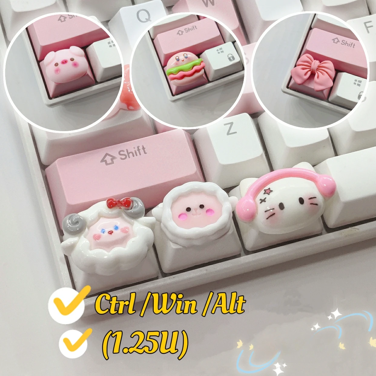 Ctrl-Tapa de tecla personalizada, 1.25U, amor, lazo rosa, cordero, suplemento de repuesto para teclado mecánico