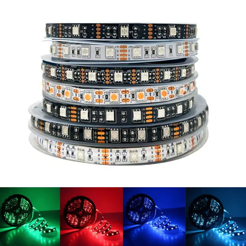 Tira de luces LED RGB de 5v 5050, lámpara de cinta Flexible impermeable 50cm 1m 2m 3m 4m 5m con enchufe de 4 pines PCB blanco/negro para decoración del hogar