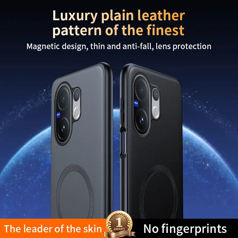 Para Vivo V60 5G funda protectora de cuero magnética para Vivo V60 5G antihuellas antideslizante PC + TPU - imagen 4