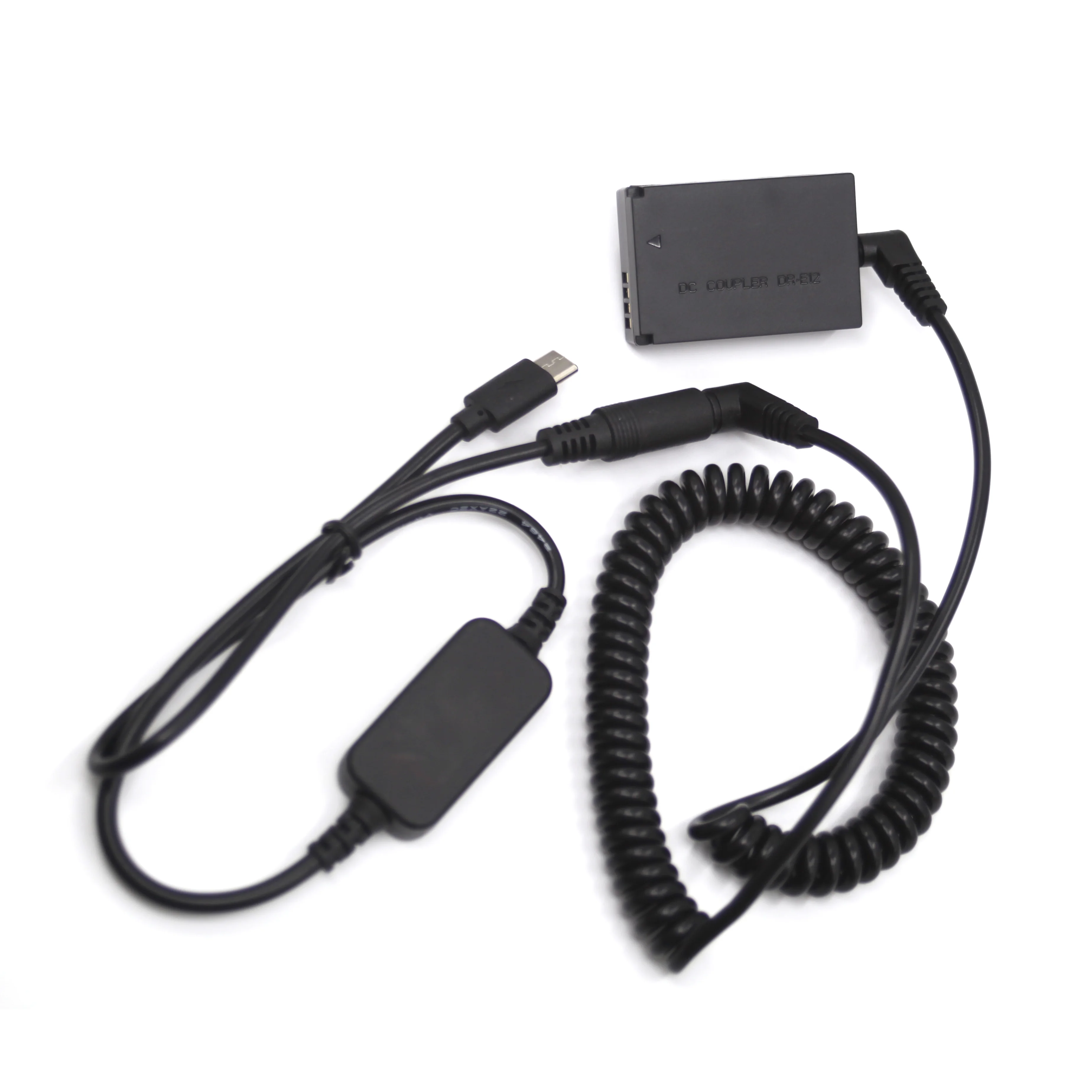 Acoplador de CC DR-E12 LP E12 batería simulada USB tipo C Cable de CC 5,5 × 2,1 MM Cable de resorte CC para Canon EOS-M M2 M10 M50 M100 M200
