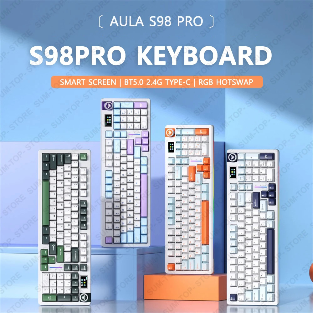AULA-Teclado mecánico inalámbrico S98 PRO para videojuegos, dispositivo con cable, Bluetooth 2,4G, RGB, Hotswap, sin contacto
