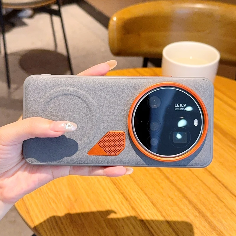 Funda para Xiaomi 15 14 Ultra 15S Pro, cubierta magnética similar a la piel de cuero PU, cubierta de disipación de calor para Xiaomi 15 Ultra Mi15 - imagen 3