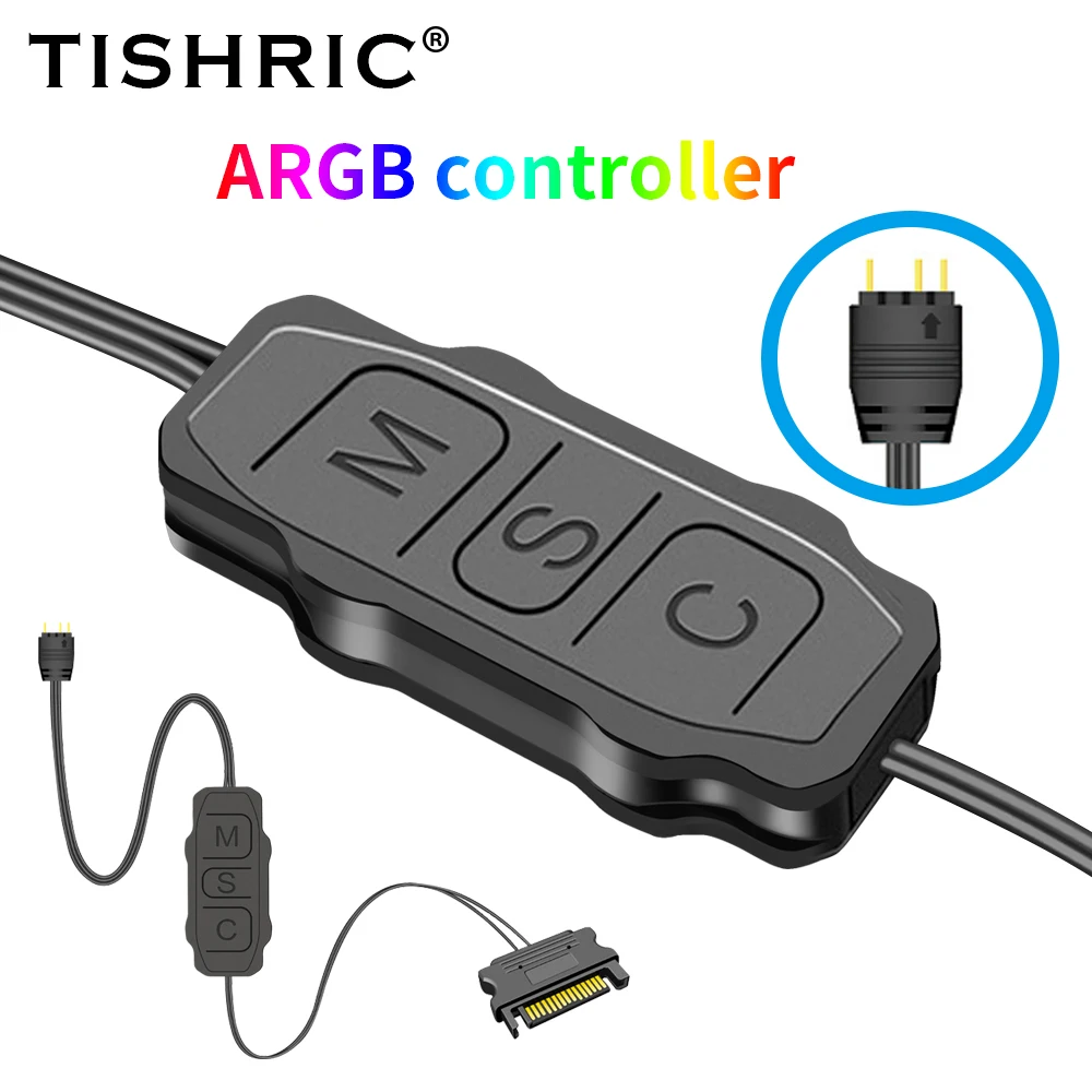 Controlador ARGB de ventilador de refrigeración TISHRIC, adaptador de Cable de alimentación SATA de 5V y 3 pines, Mini sincronización ARGB para ventilador de CPU de placa base