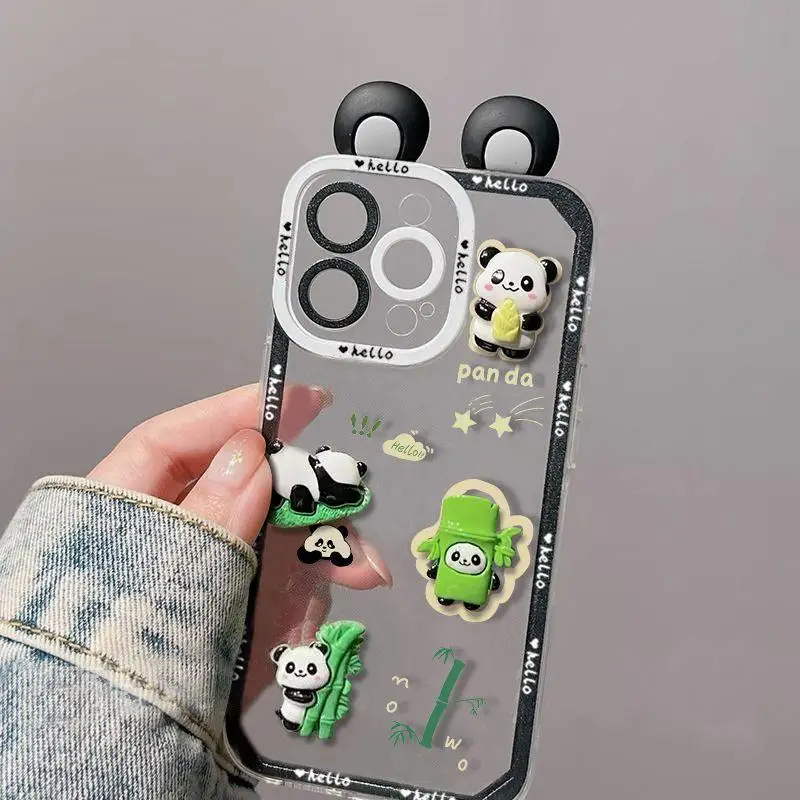 Funda con orejas de Panda 3D para Samusng Galaxy A15 A25 A14 A13 A12 A11 A02 A03 A04 A05 A05S A03S A04E A20S A21S A22 A32 A50 A51 M23 M54