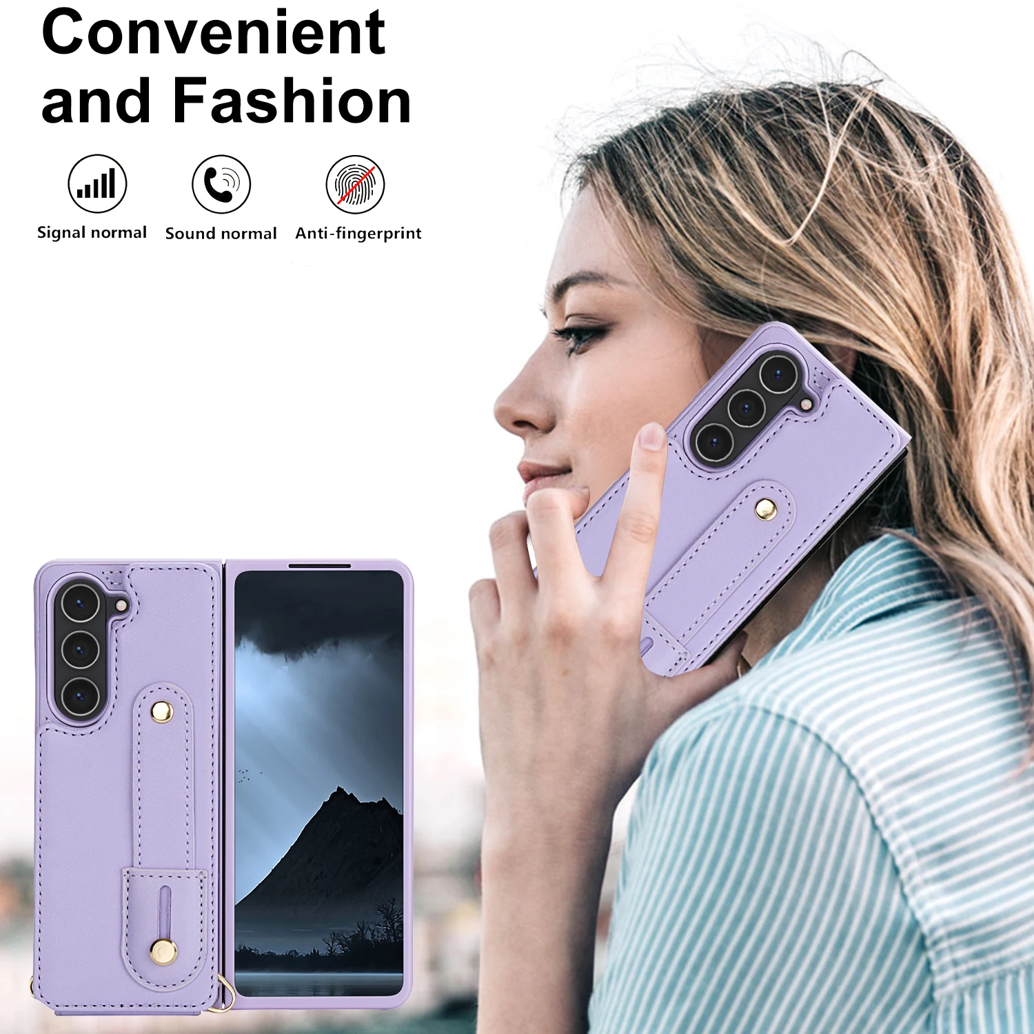 Funda de cuero tipo billetera con pulsera cruzada para Samsung Galaxy Z Fold 7 6 5 4 5G, funda con diseño de muñeca con doble botón magnético y ranura para tarjetas - imagen 5