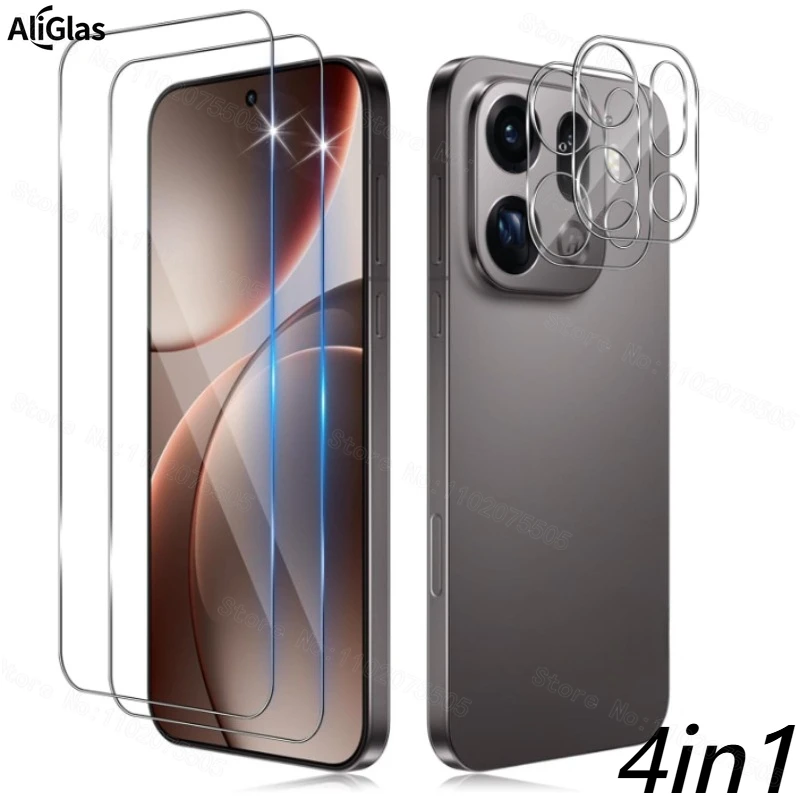 2 uds película protectora de pantalla transparente de vidrio templado HD + 2 uds película protectora de lente transparente HD para OPPO Find X9 Pro