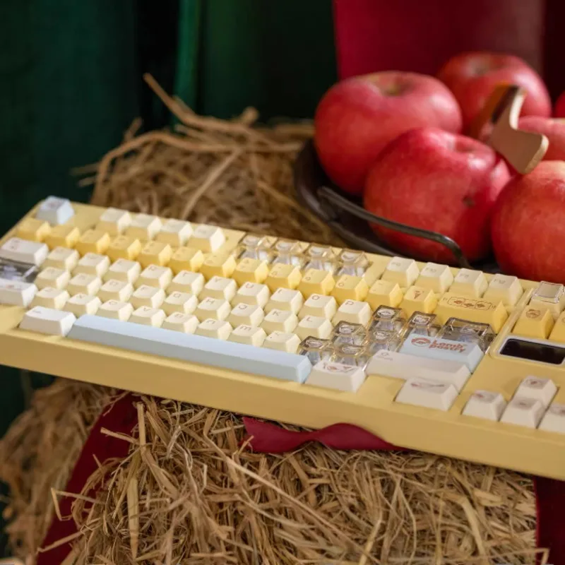 Juego de teclas con tema de tienda de frutas, PBT personalizado + PC, bonito teclado amarillo pálido, perfil de cereza, teclas para juegos para teclado mecánico - imagen 5