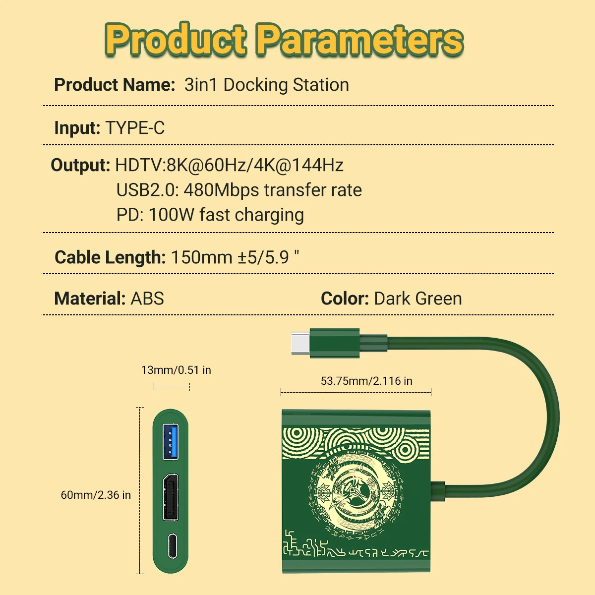 Adaptador USB C a Displayport 8K Hub multipuerto 3 en 1 con puerto USB 3,0 PD de 100W para Switch/Switch OLED Macbook Pro - imagen 5