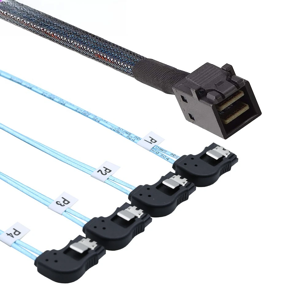 Mini SAS SFF-8643 a 4 SATA 7P Cable de servidor de giro izquierdo Ength opcional 0,5 M 1 M - imagen 5