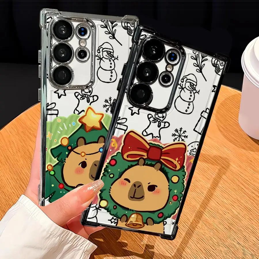 Funda navideña de capibara para Samsung Galaxy S23 S24 S20 FE S21 Plus S25 Edge S22 Ultra transparente