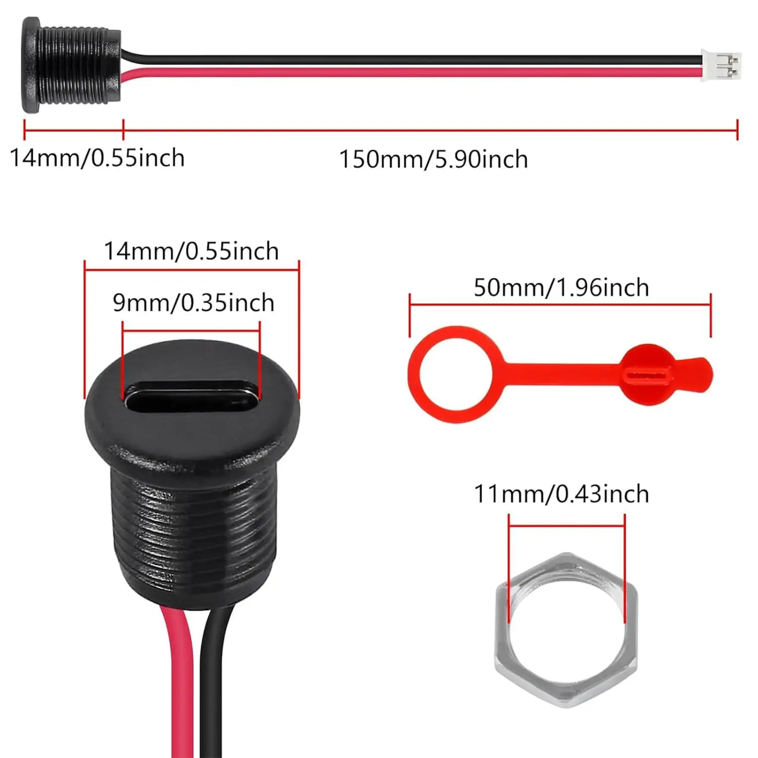 10 Uds. Chasis hembra tipo C conector de enchufe hembra tipo C de 2 pines conector impermeable puerto de carga hembra 3A USB-C cargador enchufe calcetín - imagen 2