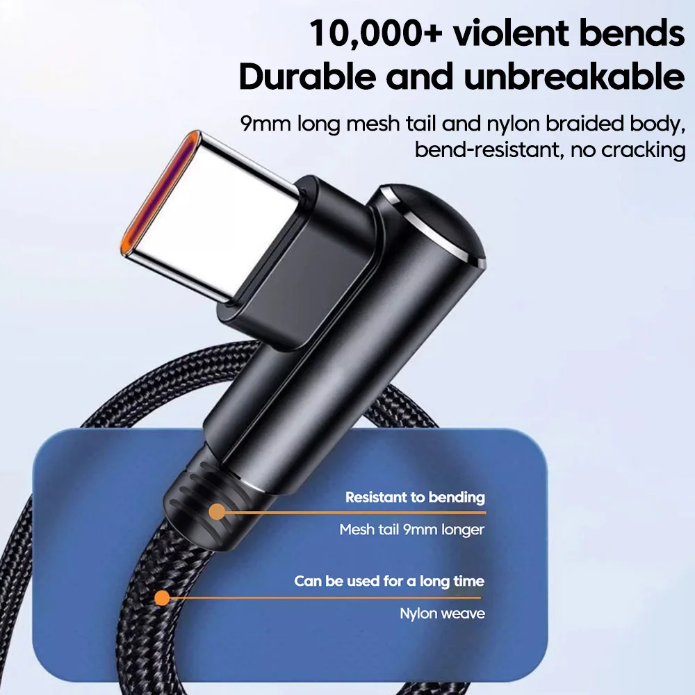 eloguh 120W 6A 90 °   Cable USB tipo C de codo para juegos, Cable USB C recto de carga rápida para Cable de datos Huawei Honor vivo - imagen 4