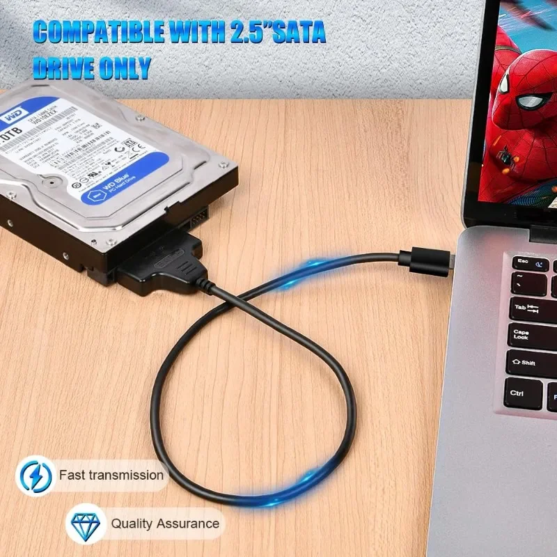 Cable SATA a USB 3,0/2,0 TYPE-C para HDD SSD de 2,5 ", convertidor adaptador USB a SATA III de 6Gbps para disco duro externo de 22 pines - imagen 3