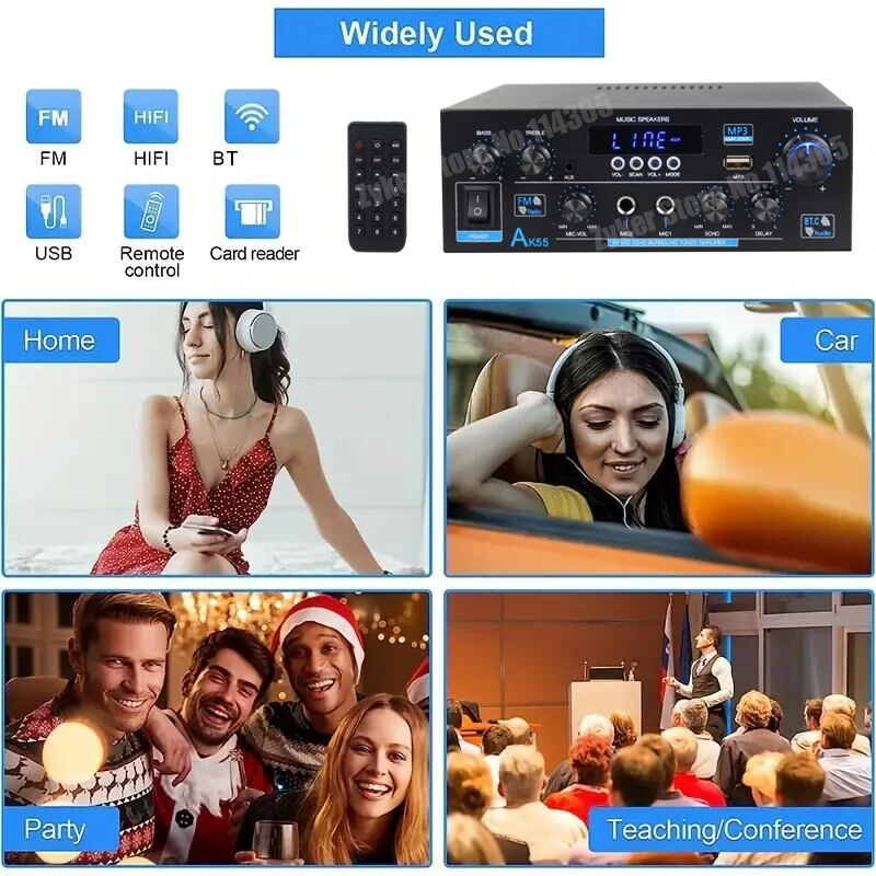AK55-AMPLIFICADOR DE Audio HiFi de 900W, amplificador de sonido Digital con Bluetooth, Canal 2,0, compatible con entradas coaxiales de fibra de Micrófono Dual, Radio FM - imagen 5