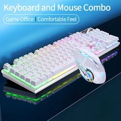 Combo de teclado y ratón retroiluminado con cable, USB, sensación mecánica ergonómica, juego de teclado y ratón para escritorio, portátil, PC y hogar