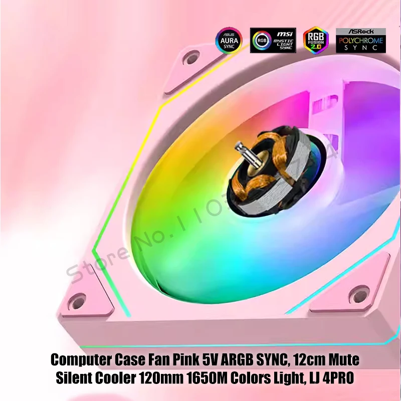 Caja de computadora Ventilador RGB Rosa 5V ARGB SYNC, Ventilador enfriador de CPU silencioso silencioso de 12 cm 120 mm 16,5 M Colores de luz, hoja delantera o inversa - imagen 4
