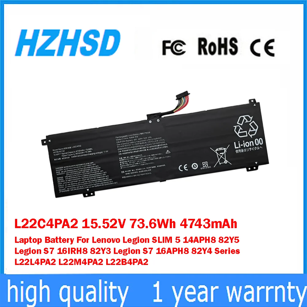 L22C4PA2 15,52 V 73,6Wh 4743mAh batería del ordenador portátil para Lenovo Legion SLIM 5 14APH8 82Y5 Legion S7 16IRH8 82Y3 Legion S7 16APH8 82Y4