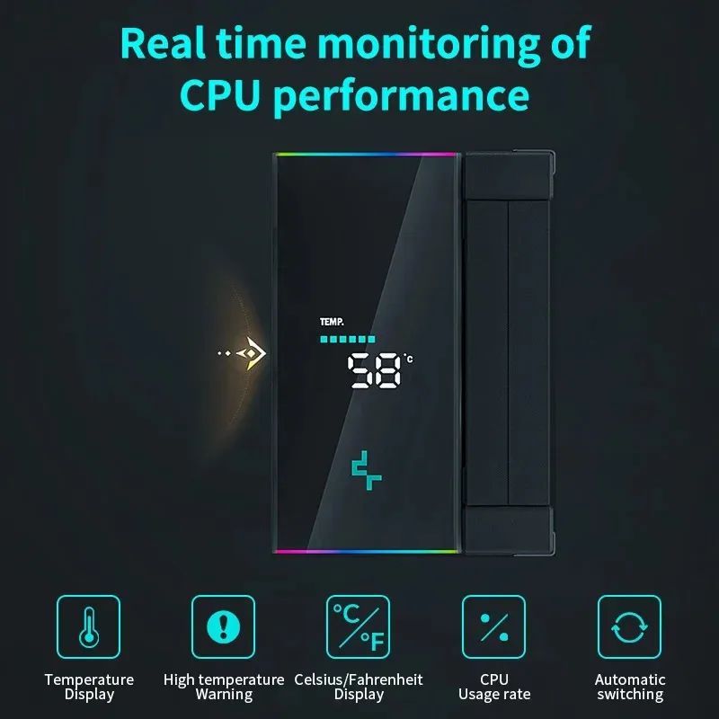 DEEPCOOL-enfriador de CPU AK500S, 5 tubos de calor, radiador TDP240W con pantalla Digital, refrigerador de caja de ordenador para LGA1700/1200 115X AM4 AM5 - imagen 4