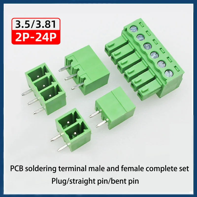 Cltgxdd para KF2EDGV 3,5/3,81mm Terminal de tornillo PCB enchufable 2-24 pines enchufe macho verde conector hembra de conexión de aguja