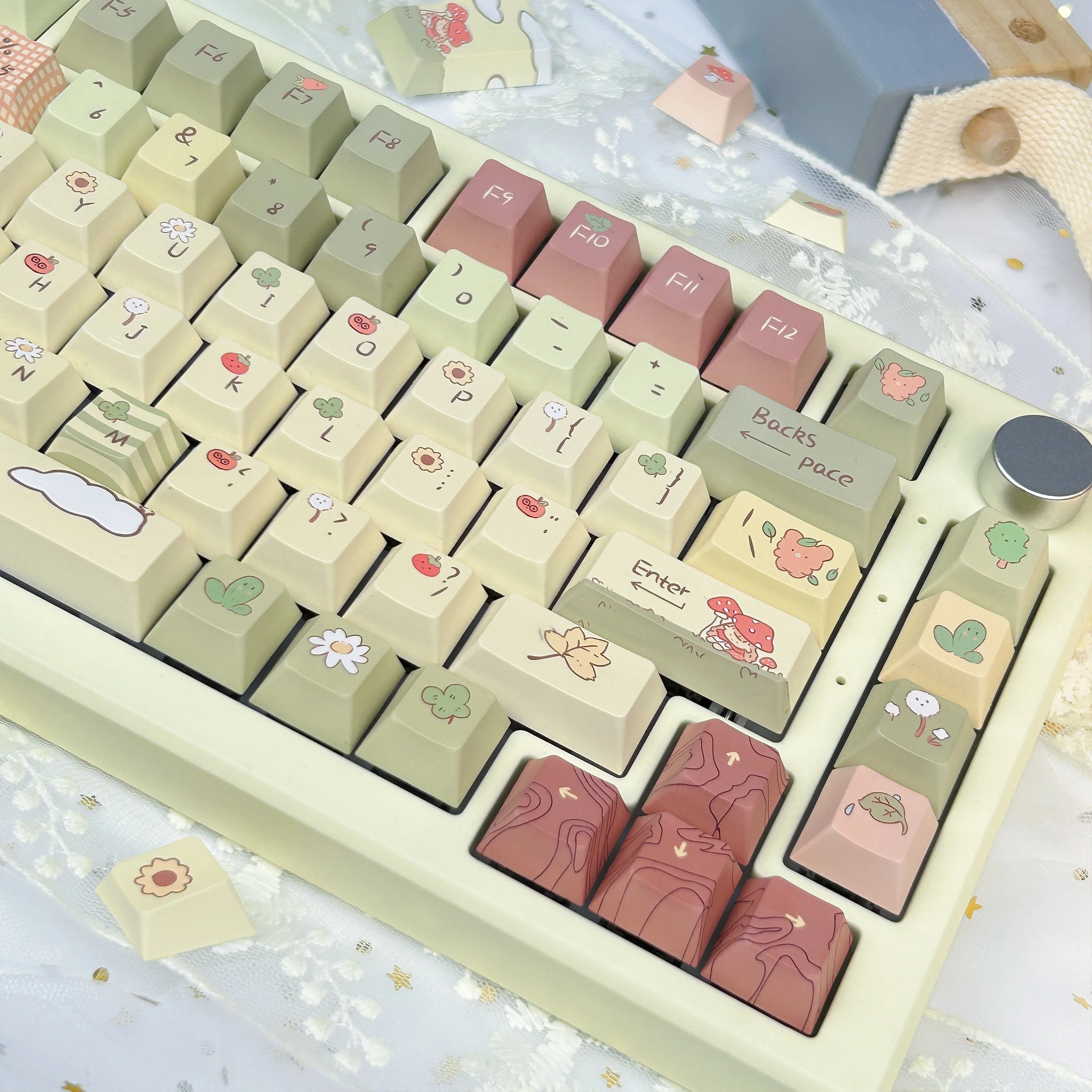 Bear Forest-teclas bonitas con perfil de cereza MOA, teclas de color amarillo lechoso y verde para teclado mecánico, sublimación PBT, teclas personalizadas - imagen 2