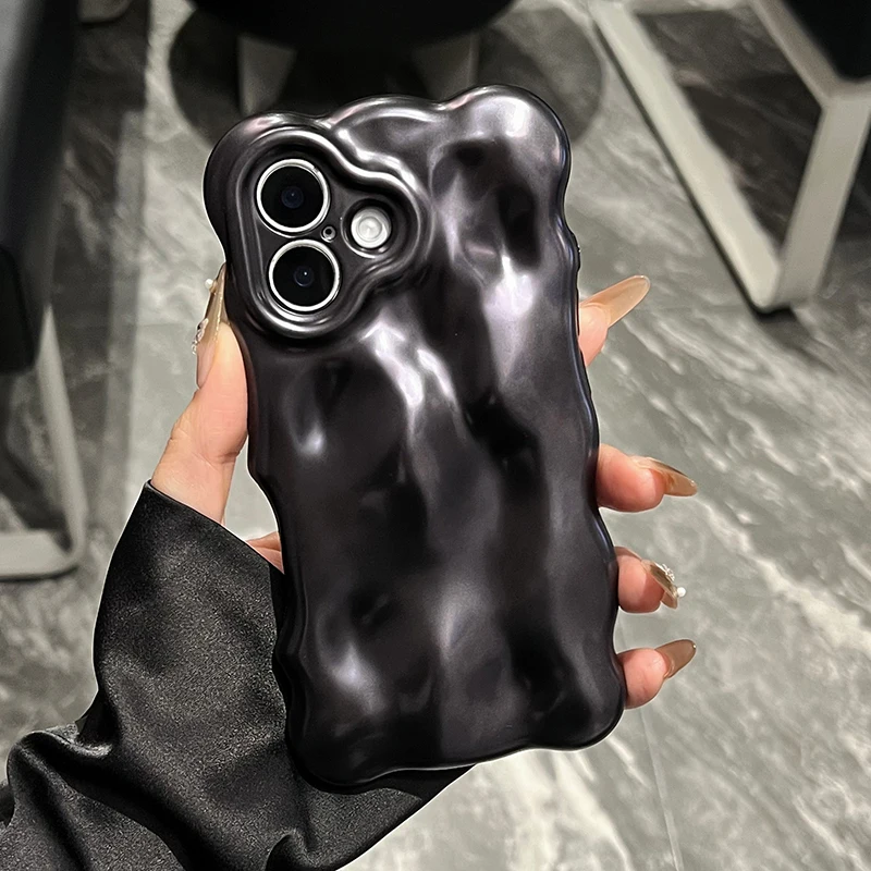 Elegante funda trasera con textura de onda rizada 3D negra mate para iPhone 16 Pro Max 17 Air 15 Plus 13 14 12 11 - imagen 3