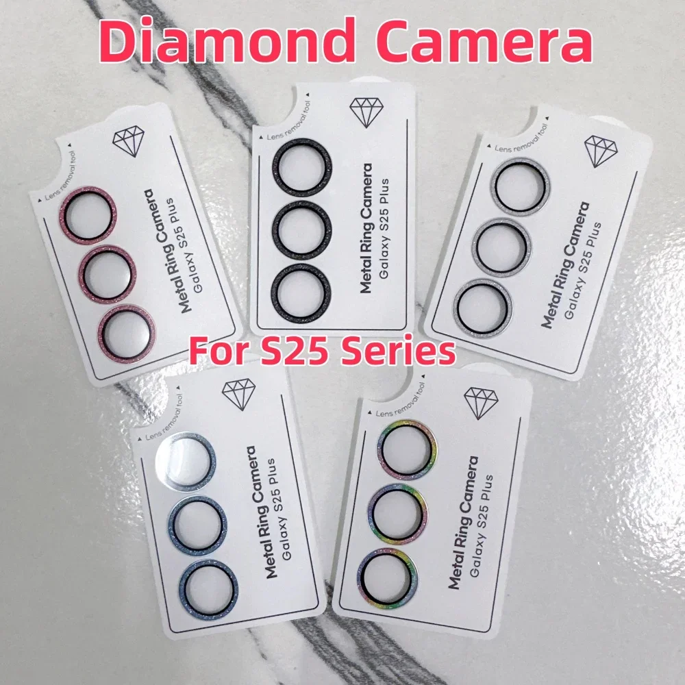 Anillo de cámara de diamante para Samsung Galaxy S25 Ultra S25 Plus Samsung S25, Protector de lente de cámara de vidrio templado, cubierta de anillo de aleación - imagen 3