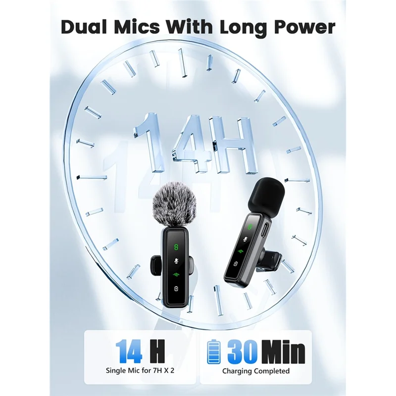 BTLIFE-Mini micrófono Lavalier inalámbrico con pantalla LED, micrófono de solapa 3 en 1 para cámara Iphone/Android - imagen 5