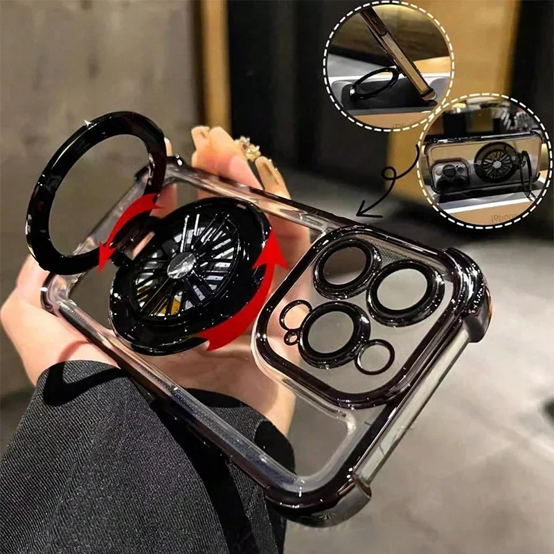 Funda de teléfono con soporte giroscópico giratorio magnético de lujo para iPhone 17 Air 16 15 14 13 12 11 Pro Max 7 8 Plus cubierta de parachoques transparente - imagen 3