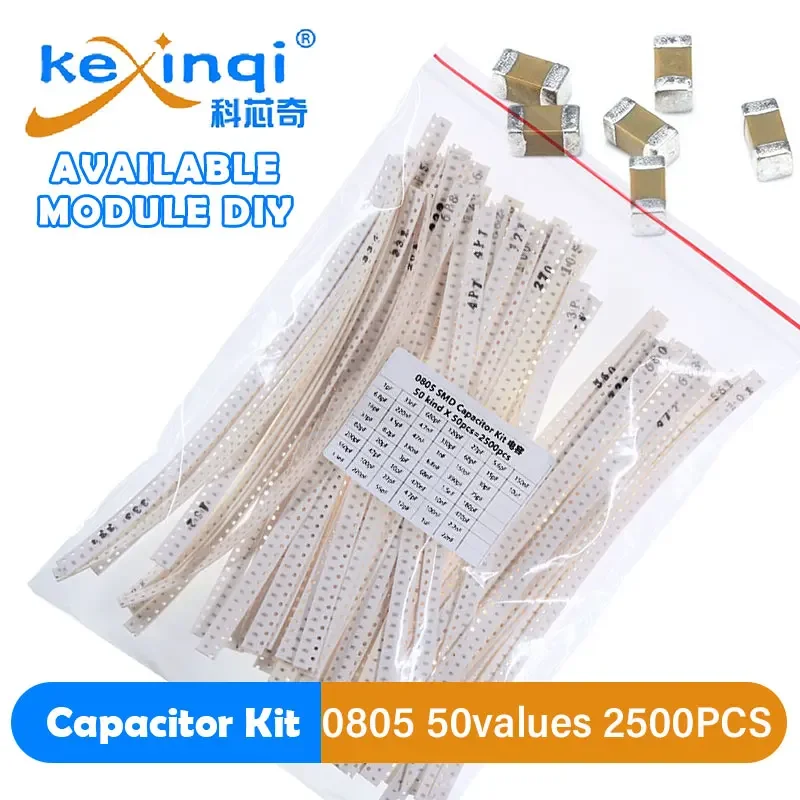 Kit surtido de condensadores SMD 0805, 50 valores * 50 Uds = 2500 Uds. Kit de muestras 1PF-10UF, paquete electrónico DIY, condensador cerámico