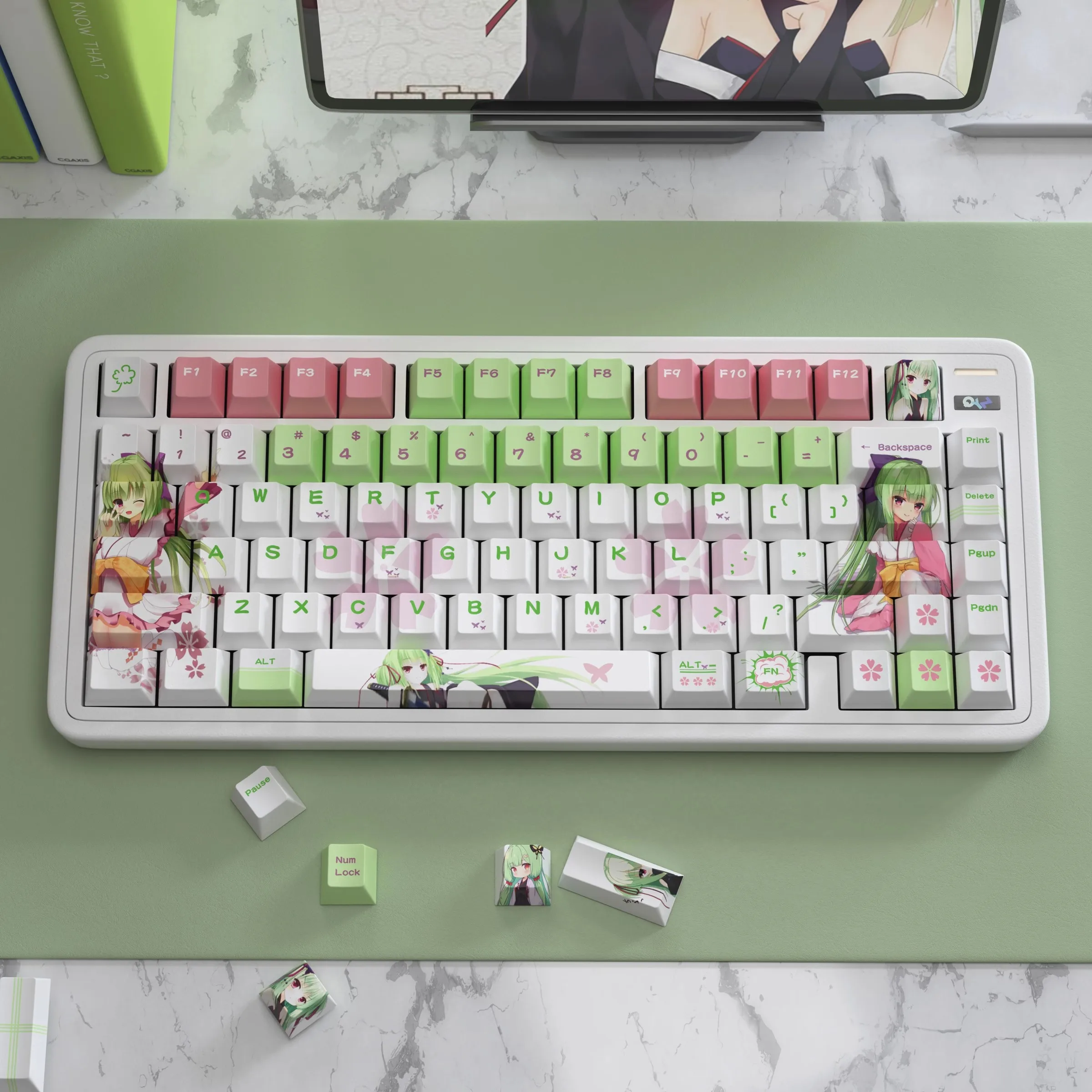 Juego de 125 teclas Senren Banka Murasame, teclas PBT Dye Subbed, teclas de dibujos animados de Anime, perfil de cereza, teclas a prueba de luz para interruptor MX - imagen 4