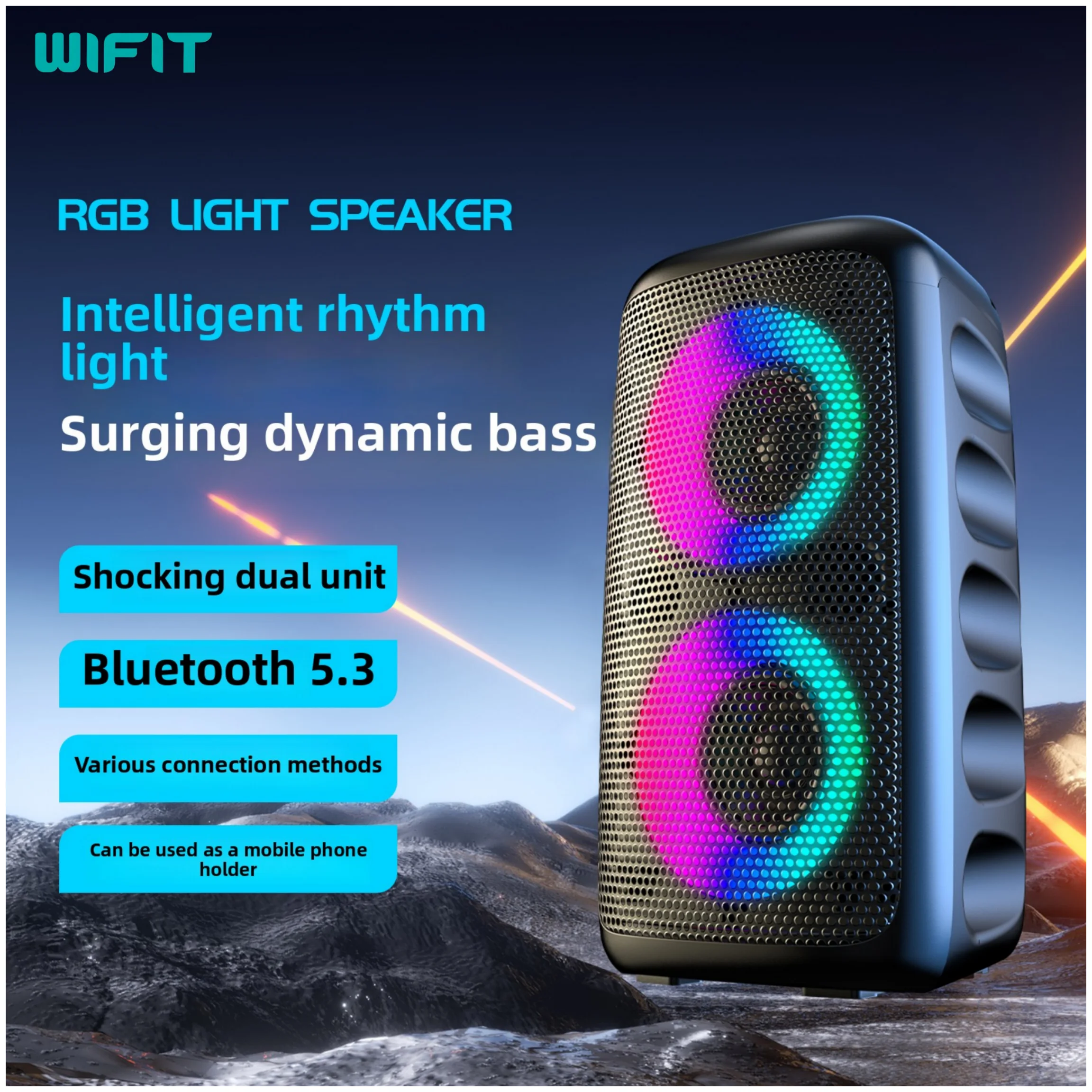 Altavoz WIFIT, enlace multifuncional de 2 canales, compatible con Bluetooth 5.3, tarjeta TF, modo USB/micrófono externo, batería de larga duración