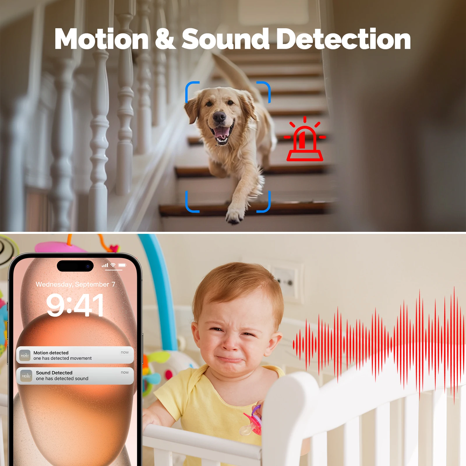 Cámara de seguridad inteligente para el hogar, WiFi, 4MP, HD, visión nocturna interior, detección de sonido de movimiento, Monitor de patrulla panorámica para Tuya Smart Life - imagen 5