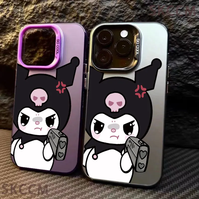 Sanrio Kuromi-funda de color plateado para iPhone, carcasa a prueba de golpes para modelos 16, 15, 14, 13, 12, 11 Pro Max, XR, XS, X, 7, 8 Plus, Y2K - imagen 2