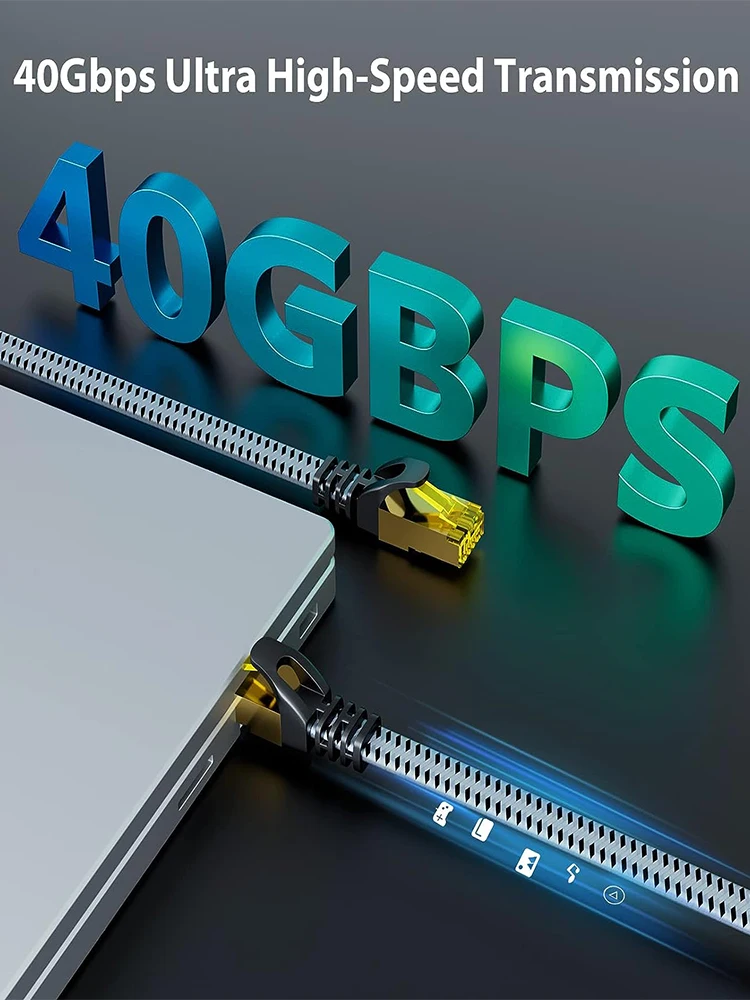 CYANMI-Cable Ethernet Cat 8 de 6 pies, cable de red trenzado de alta velocidad de 40 Gbps 2000 Mhz Cat8 RJ45 blindado para interiores, cables LAN resistentes compatibles para juegos, PC, PS5, Xbox, - imagen 2