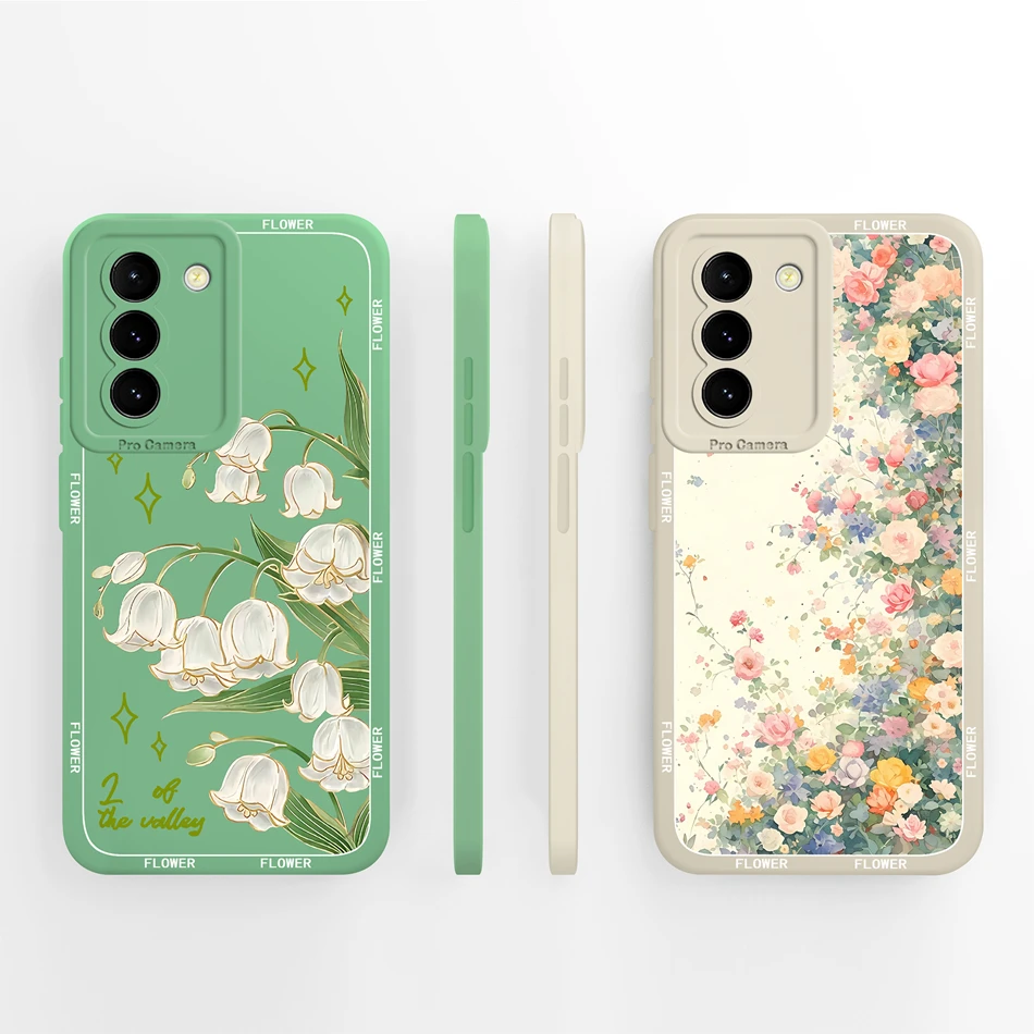 Para Samsung Galaxy S21 Plus Ultra S21FE Funda de teléfono con estampado Floral Funda de protección completa para GalaxyS21 Funda de silicona líquida suave - imagen 3